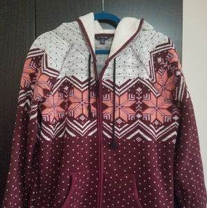 American Eagle hooded fair isle zip-up sweater